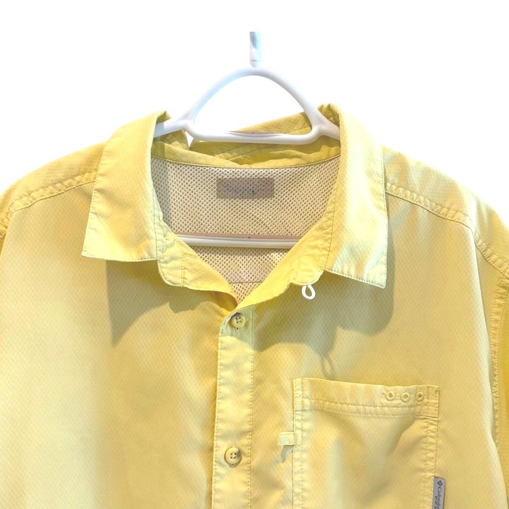 Columbia PFG Fishing Shirt Yellow Gorpcore Omni-Shade Ripstop Mens Medium